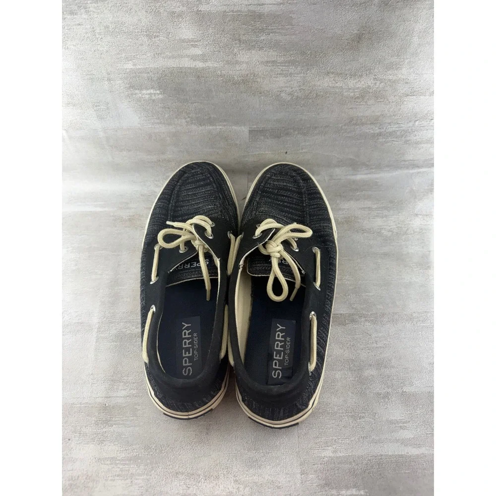 Sperry Top-Sider Men Sz 9.5M Black Grey Striped Boat Shoes STS14040